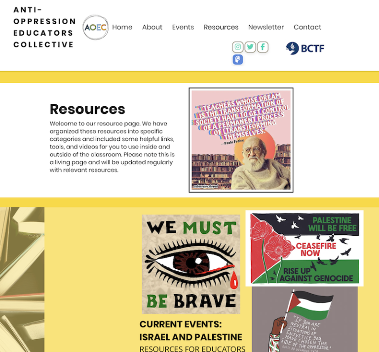 image - A screenshot of the Anti-Oppression Educators Collective’s resources page. The AOEC is a provincial specialist association of the BC Teachers’ Federation